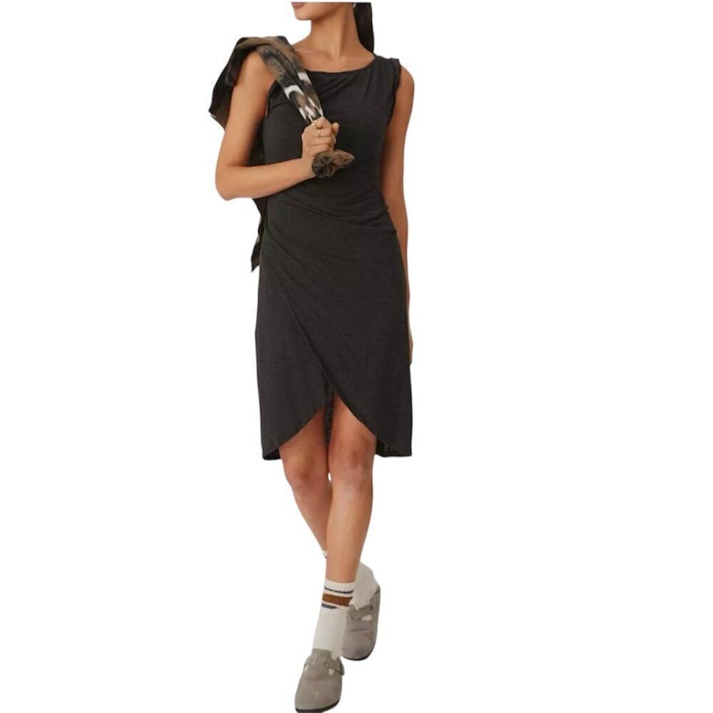 Anthropologie Dress Daily Practice Charcoal Draped Mini Dress Charcoal Grey XS
